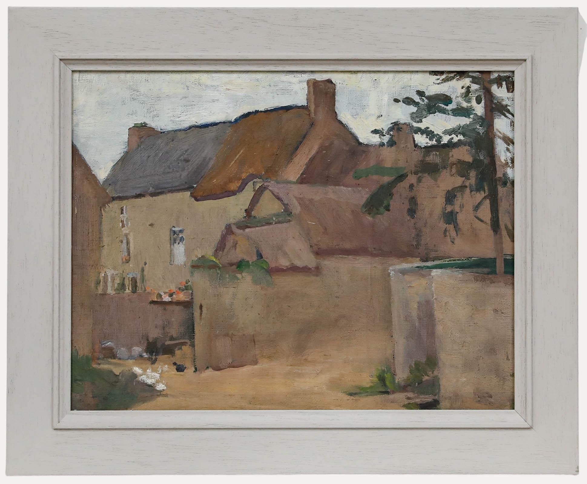 Landscape Painting Unknown - Cecil Hertz-Eyrolles (1875-1974) - Huile du milieu du XXe siècle, Approche de la ferme