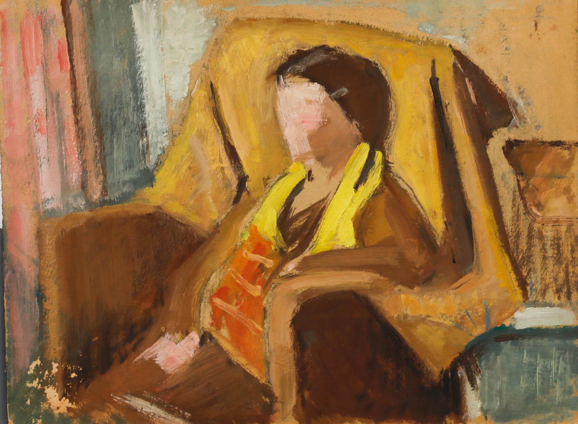 Cecile Hertz-Eyrolles (1875-1974) - Óleo de mediados del siglo XX, Pose de sillón