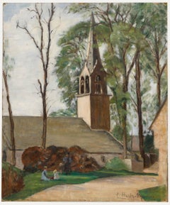Vintage Cecile Hertz-Eyrolles (1875-1974) - Mid 20th Century Oil, By The Church