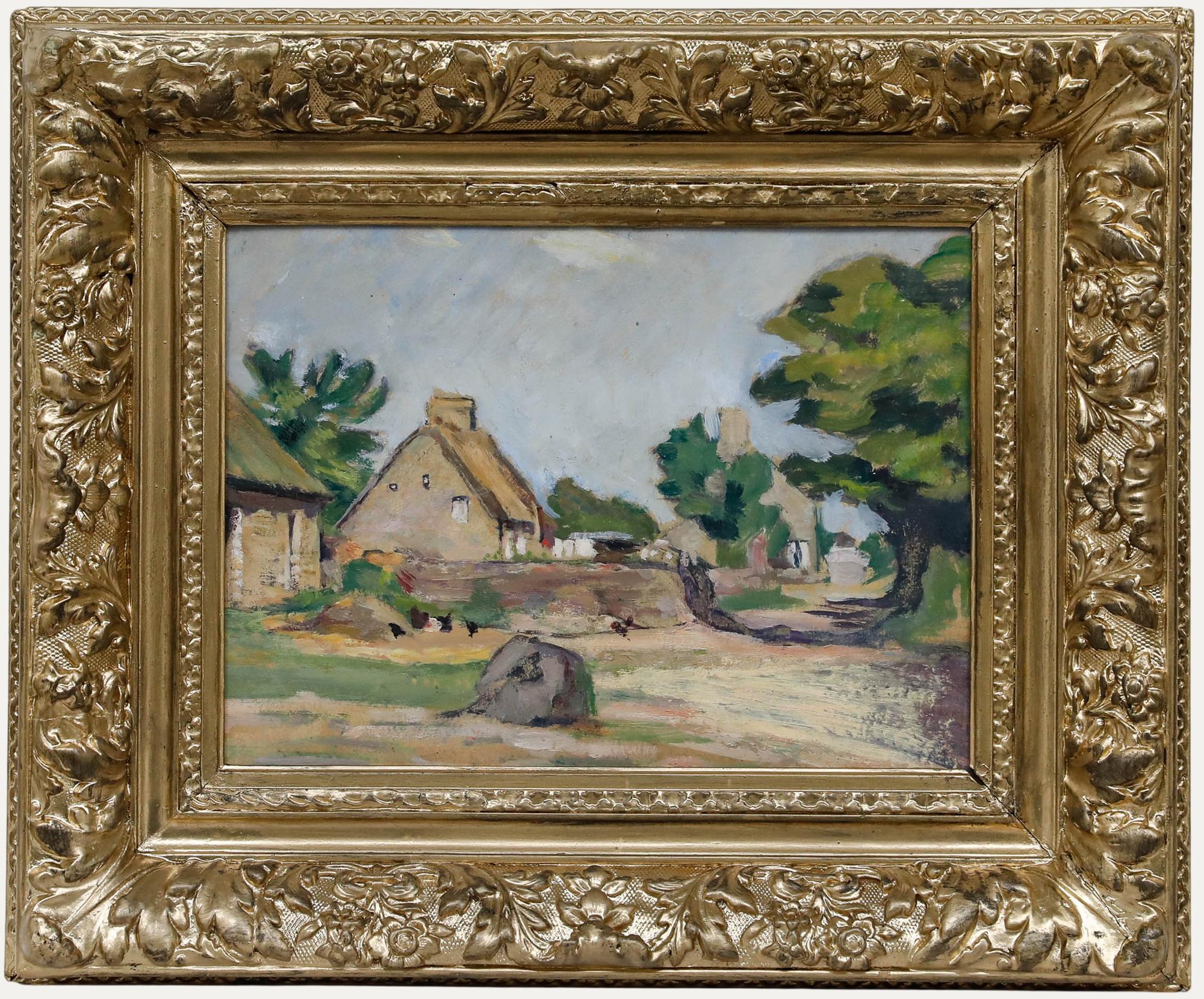 Unknown Landscape Painting - Cecile Hertz-Eyrolles (1875-1974) - Mid 20th Century Oil, Farmyard in Summer
