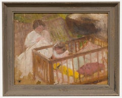Cecile Hertz-Eyrolles (1875-1974) - Mid 20th Century Oil, Knitting by the Crib
