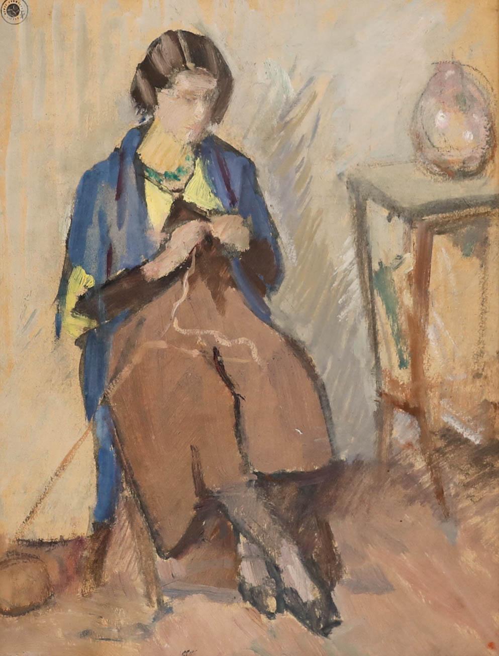 Cecile Hertz-Eyrolles (1875-1974) - Mid 20th Century Oil, Lady Knitting - Painting by Unknown