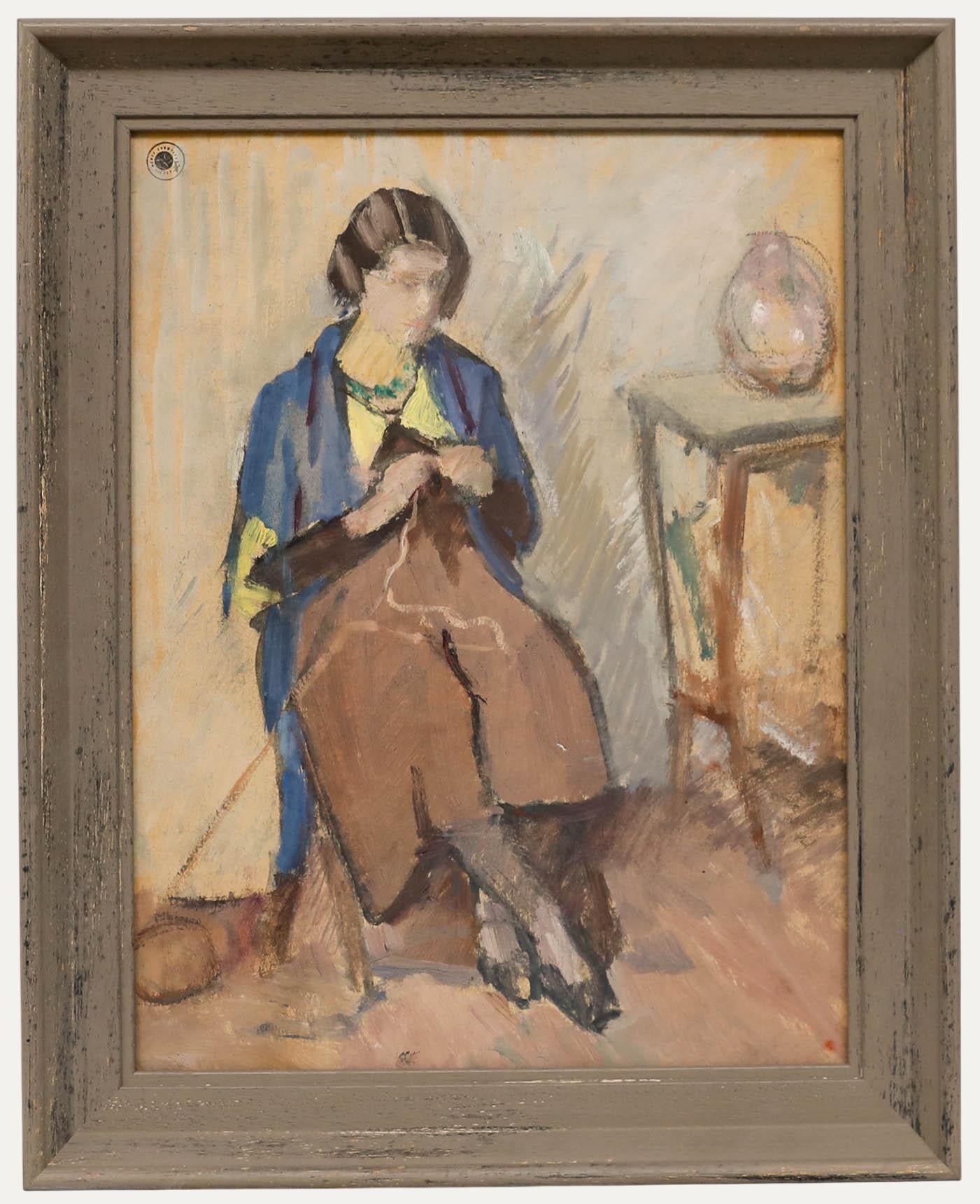 Cecile Hertz-Eyrolles (1875-1974) - Mid 20th Century Oil, Lady Knitting