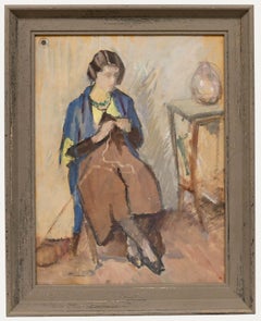 Cecile Hertz-Eyrolles (1875-1974) - Mid 20th Century Oil, Lady Knitting