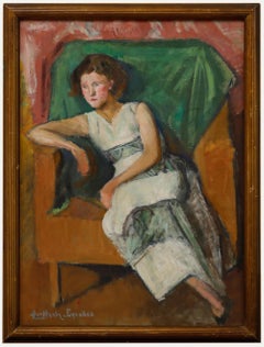 Vintage Cecile Hertz-Eyrolles (1875-1974) - Mid 20th Century Oil, Lady on Green
