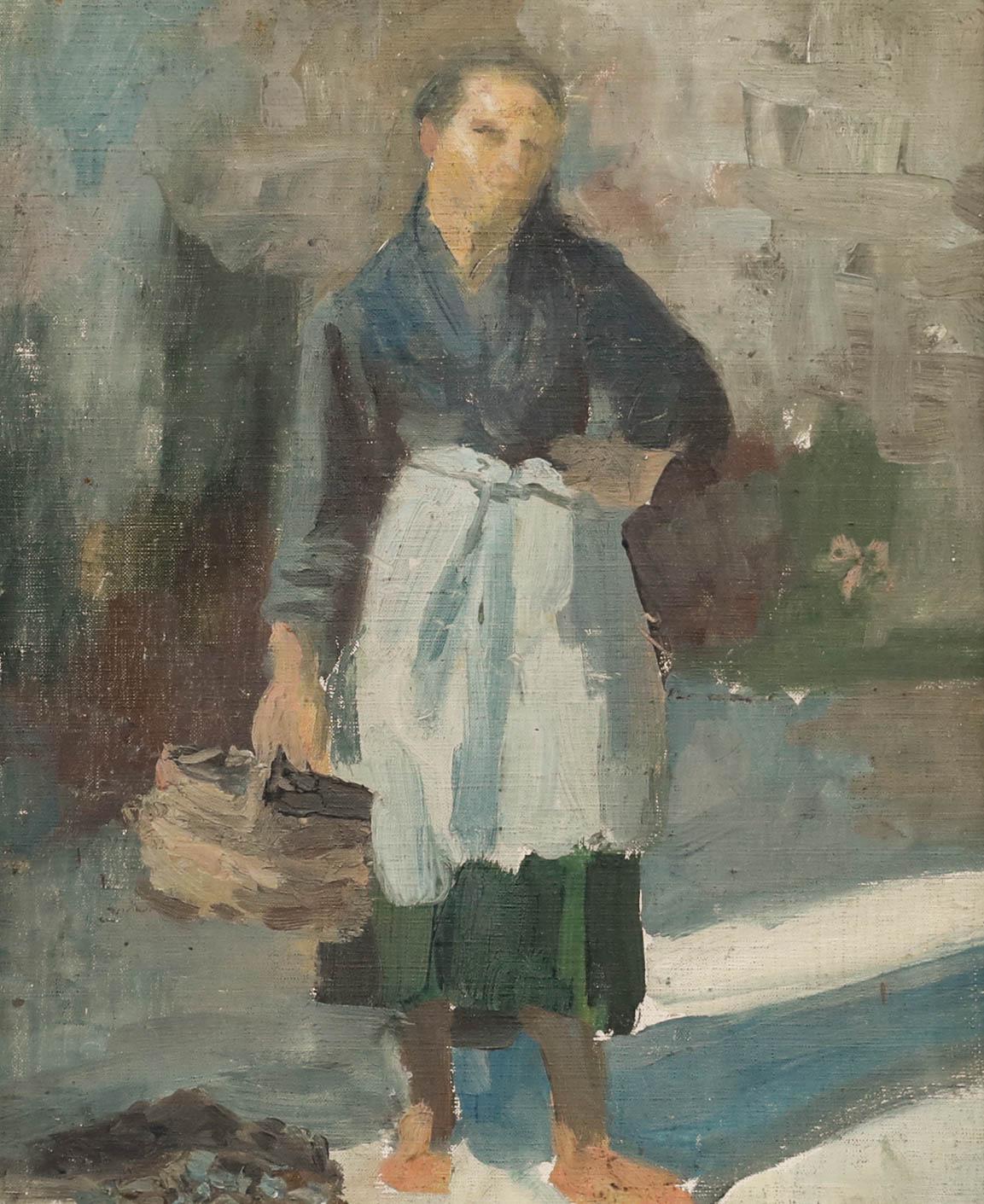 Cecile Hertz-Eyrolles (1875-1974) - Mitte 20. Jahrhundert Öl, Dame mit Korb – Painting von Unknown