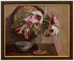 Cecile Hertz-Eyrolles (1875-1974)- Oil, Still Life of Flowers in a Crystal Glass
