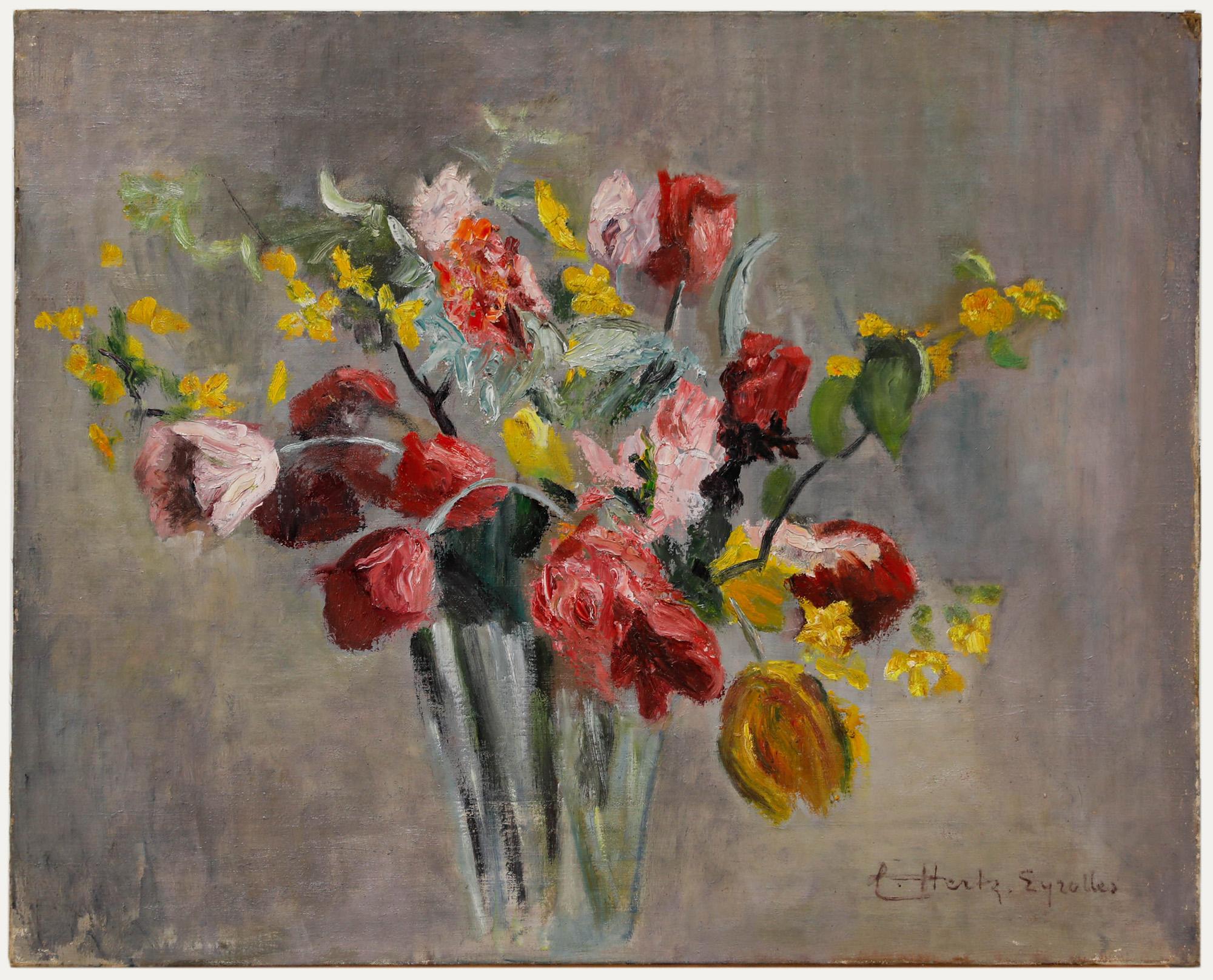 Cecile Hertz-Eyrolles (1875-1974) - Öl, Der rosa-gelbe Blumenstrauß
