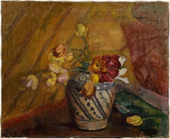 Cecile Hertz-Eyrolles (1875-1974) - Oil, Tulips in a Blue & White Vase
