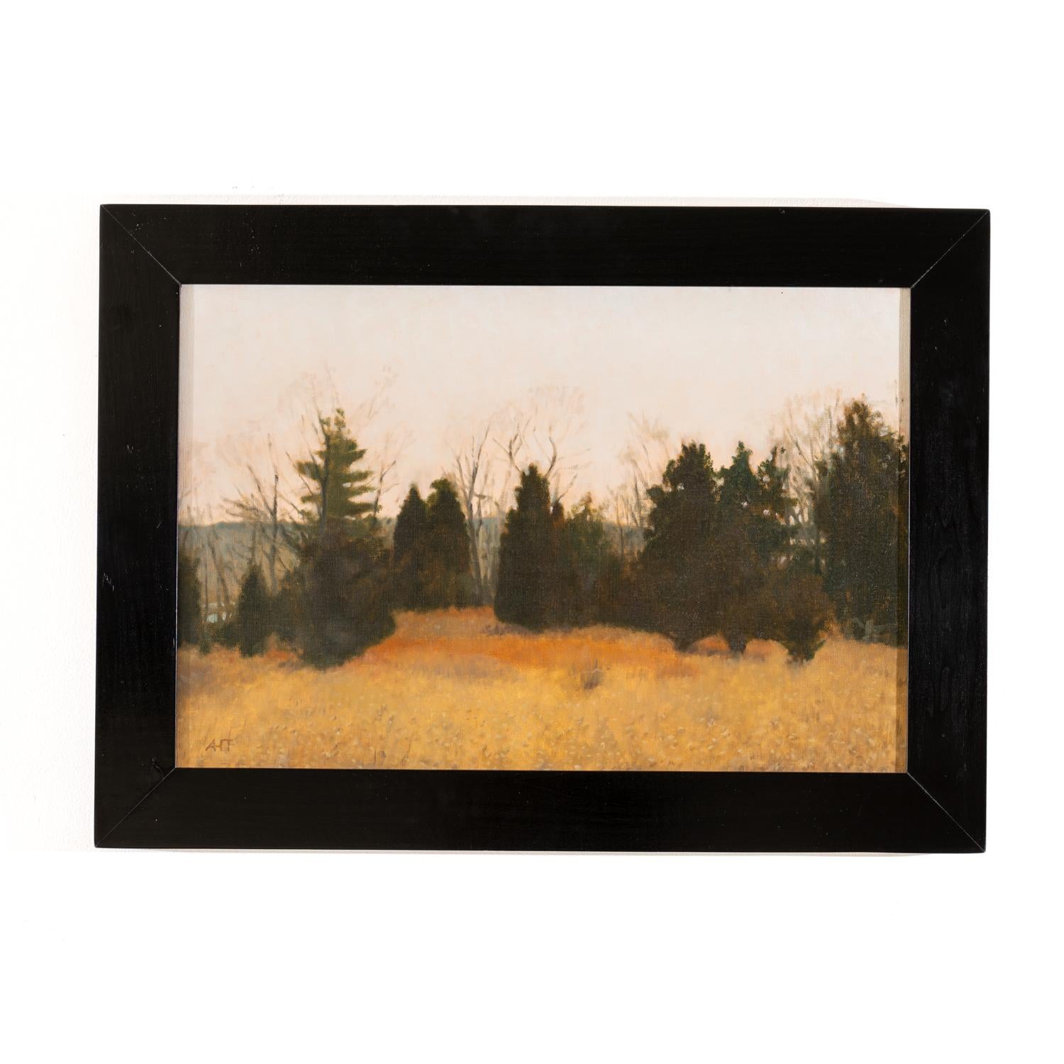 Cedars, Greenport (Contemporary Winter Landscape Painting, Framed) For Sale 2