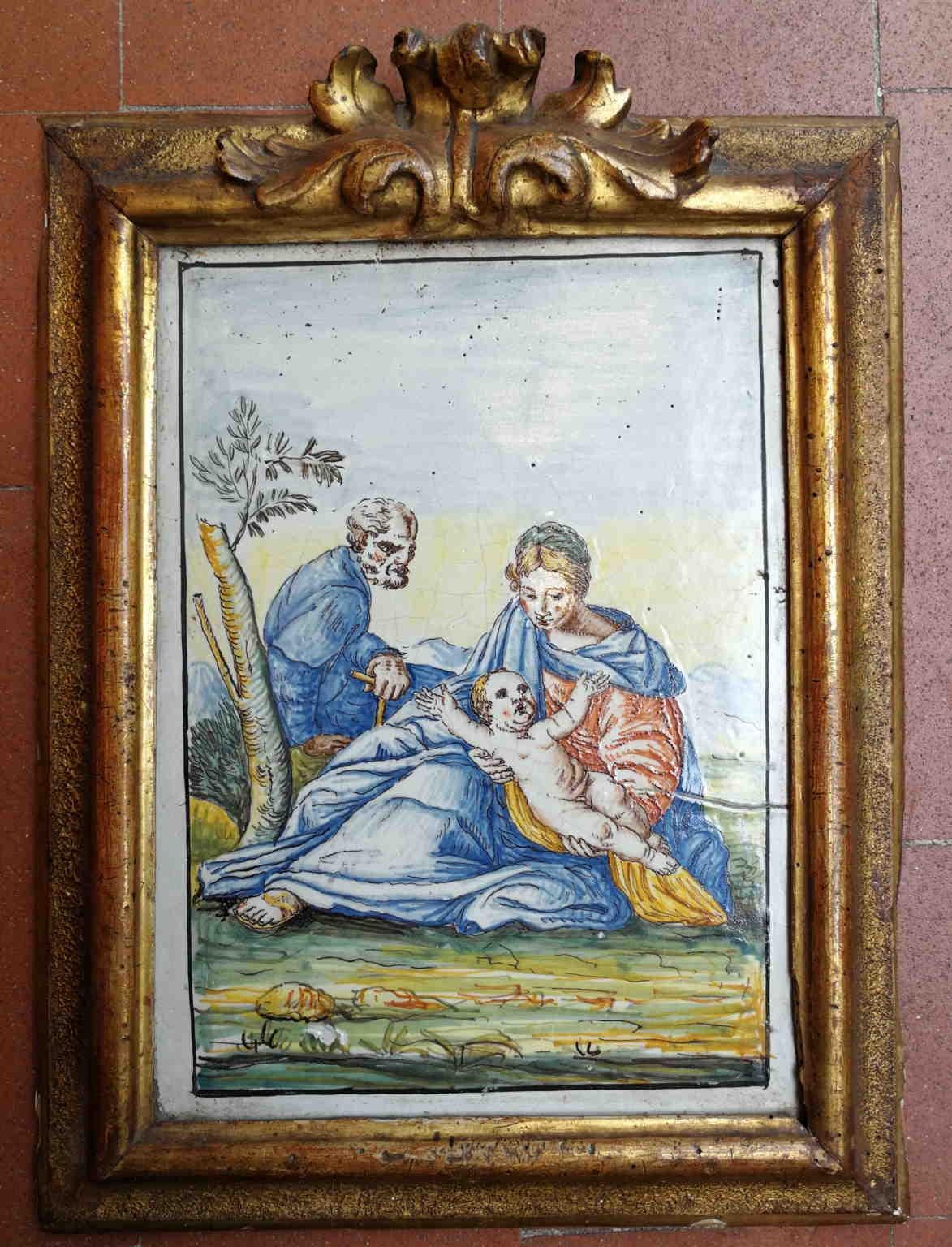 Ceramica antica figurativa a tema religioso italiana del XVIII secolo.