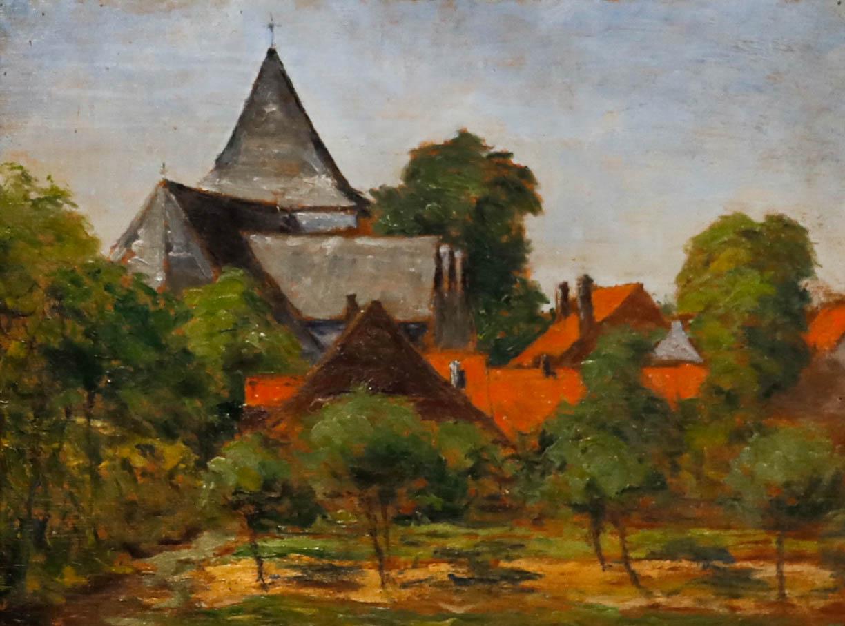 Ch. Janssens  - Mitte 20. Jahrhundert Öl, Terrakotta-Dächer – Painting von Unknown