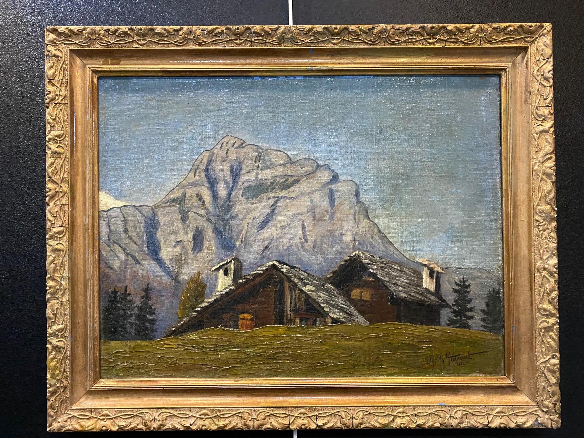 Swiss chalets (1927) - Oil on canvas 35x46 cm - Painting by Unknown