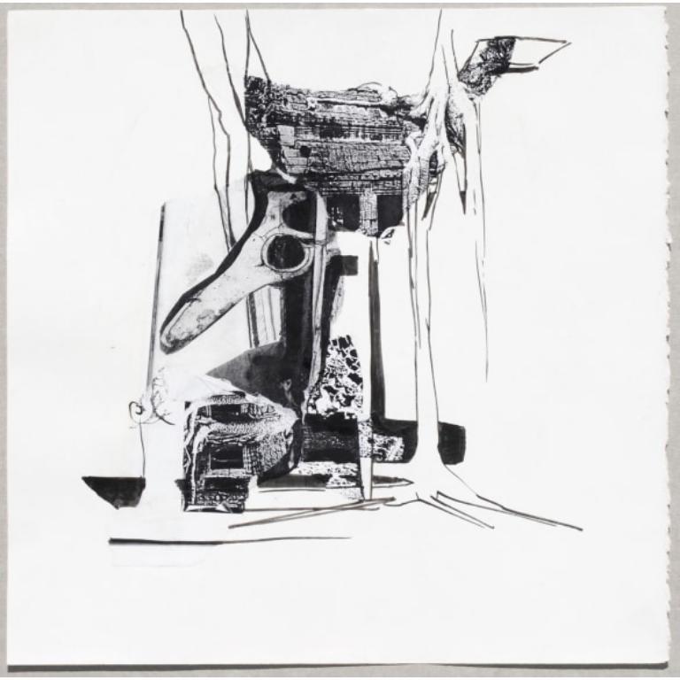 Serie Camera I Disegno a collage e inchiostro su carta di stracci, 2003 - Art di Unknown