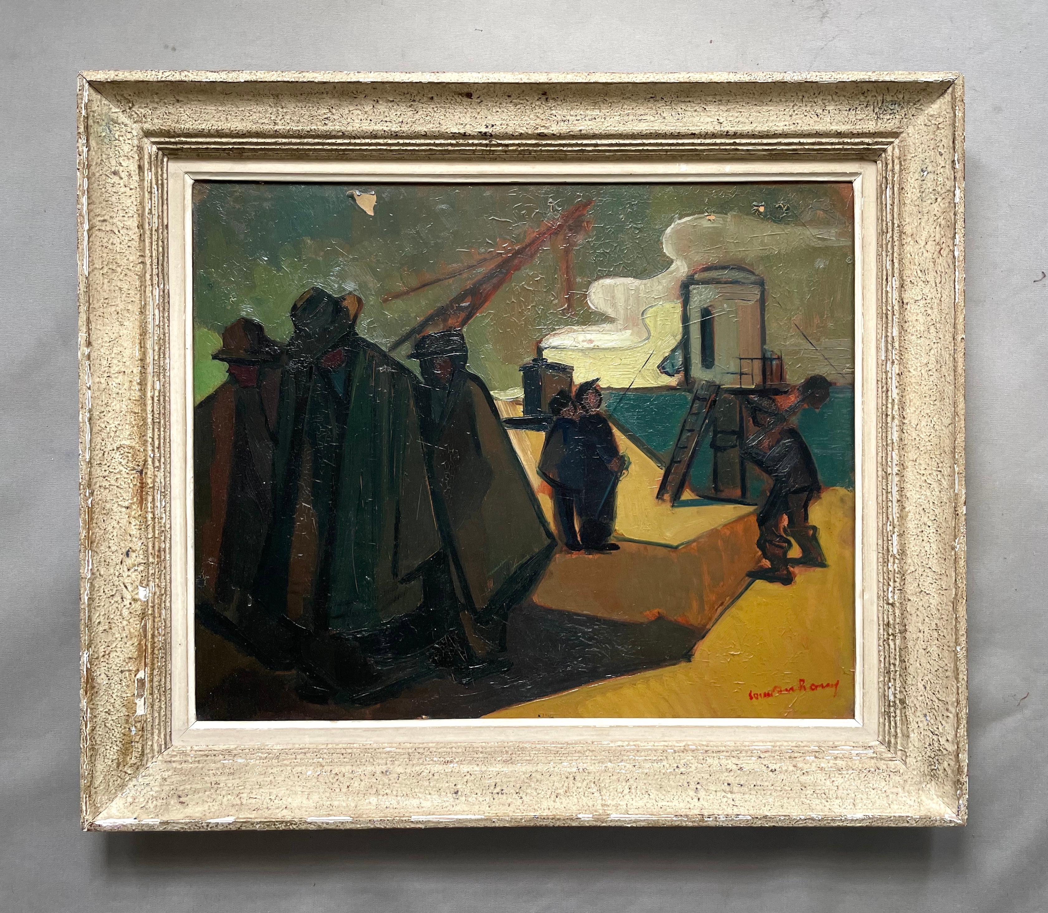 Characters On A Platform, Signature To Be Identified - Painting by Unknown