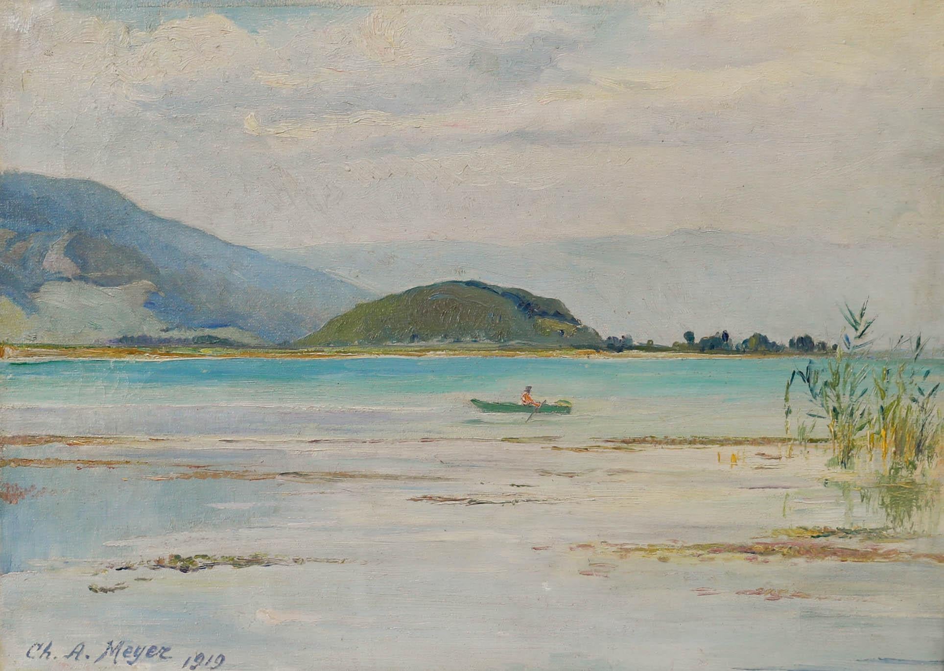Charles A. Meyer - 1919 Oil, Isle de St Pierre, Switzerland - Painting by Unknown