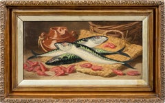 Antique Charles Bale (British) - 19th century still life painting - Fish and shrimp