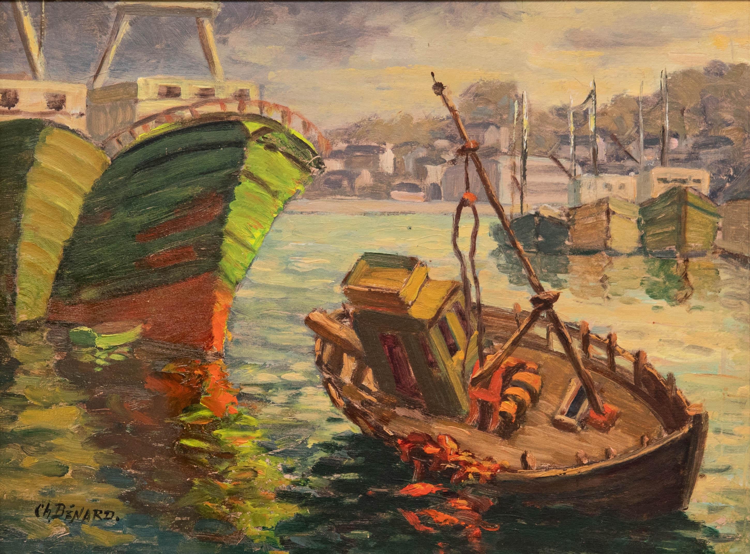 Charles Bernard – Ölgemälde, Hafen in der Dämmerung, frühes 20. Jahrhundert – Painting von Unknown