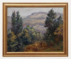 Charles Bernard – Französisches Ölgemälde, Mitte des 20. Jahrhunderts, Berge durch Baumplatten