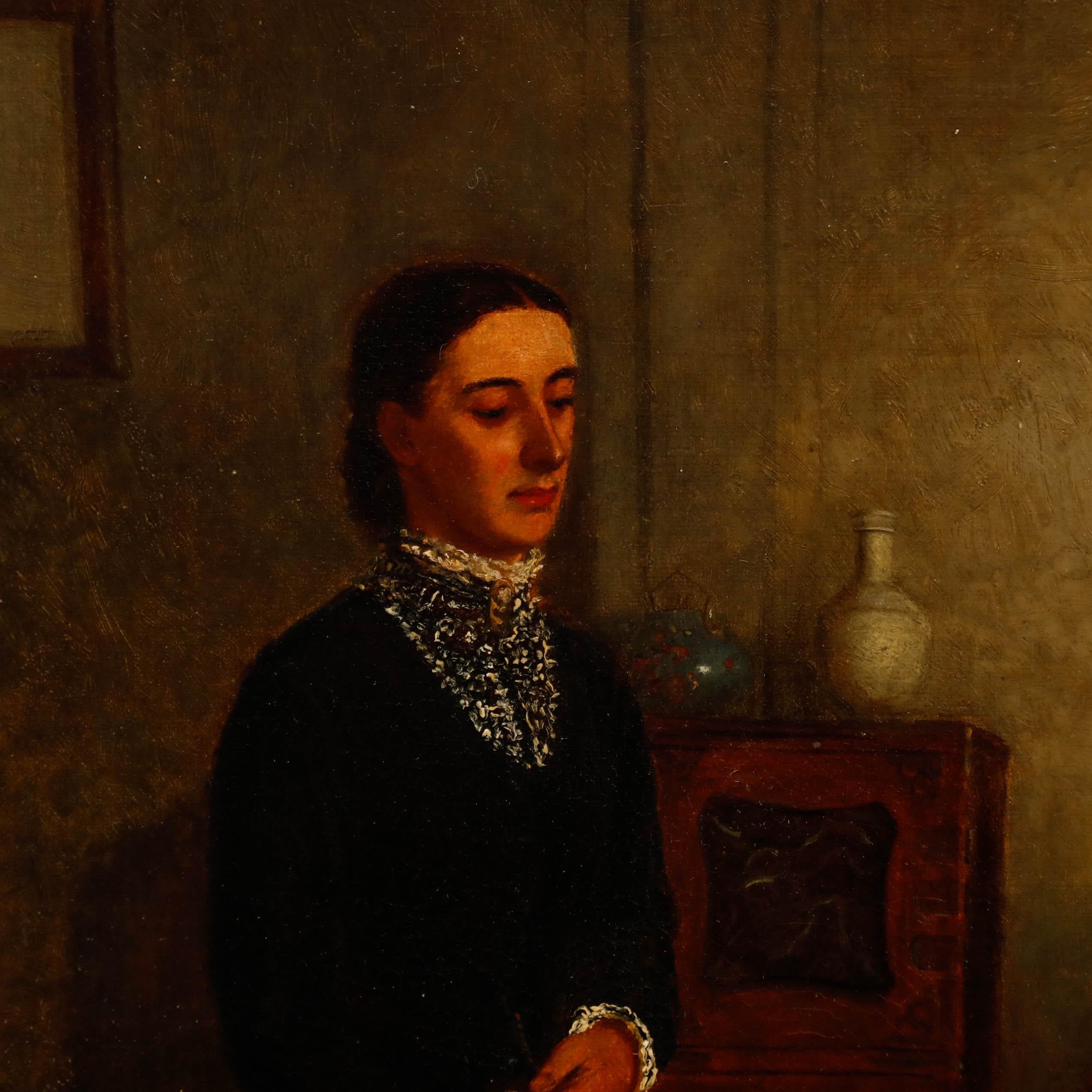 Charles Calcott - 19th Century Oil, The Porcelain and The Lace Maker For Sale 1