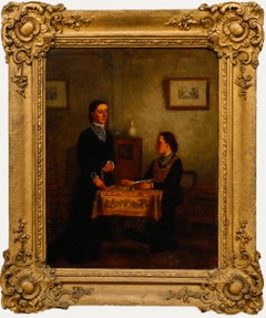 Charles Calcott - Huile du XIXe siècle, La porcelaine et la dentellière