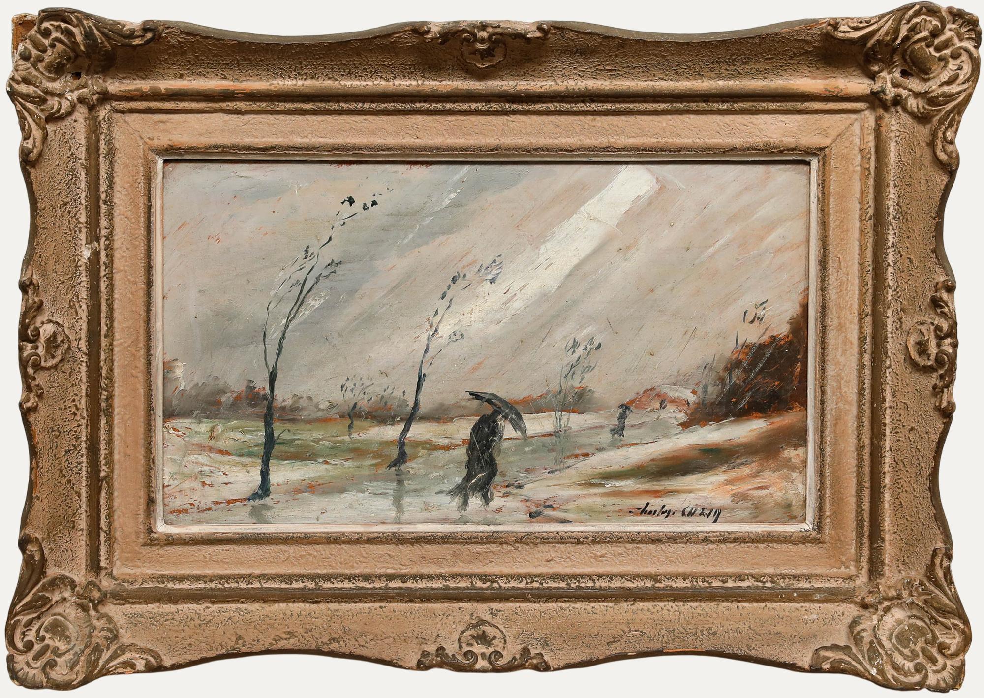 Unknown Landscape Painting - Charles Cuzin (1907-1975) - Mid 20th Century Oil, Battling the Snow