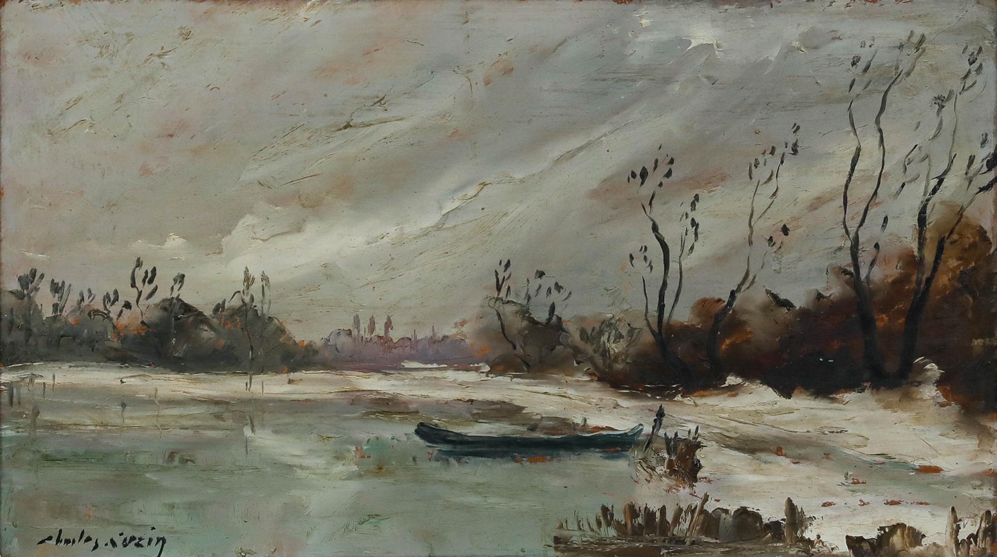 Charles Cuzin (1907-1975) - Mid 20th Century Oil, Frozen Lake Scene - Painting by Unknown