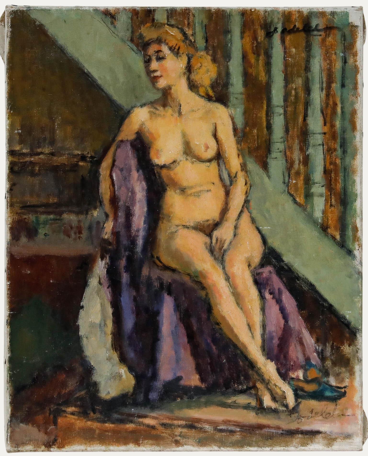 Unknown Nude Painting – Charles Emmanuel Jodelet (1883-1973) - Mitte 20. Jahrhundert Öl, Das Modell