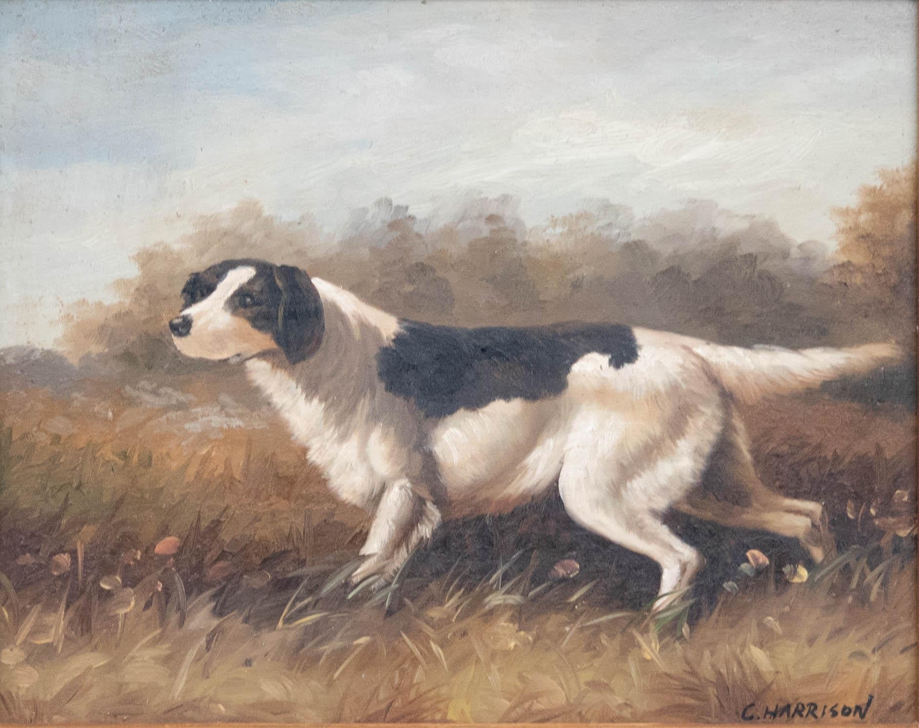 Charles Harrison - Framed 20th Century Oil, Gun Dog in a Landscape - Painting by Unknown