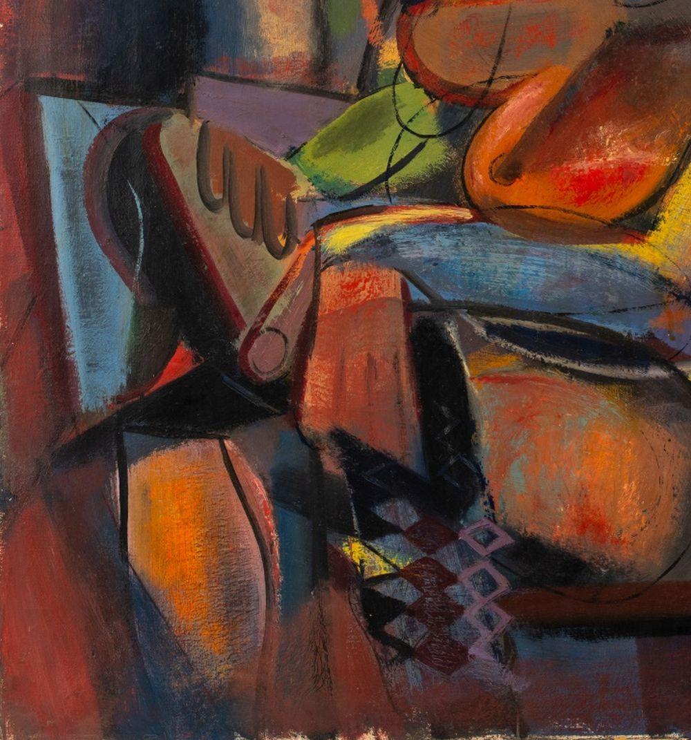 Charles Liberte, Cubist Seated Female Nude - Black Abstract Painting by Unknown