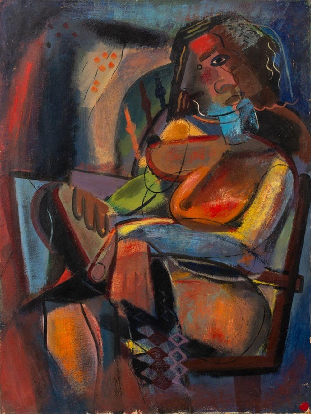 Unknown Abstract Painting - Charles Liberte, Cubist Seated Female Nude