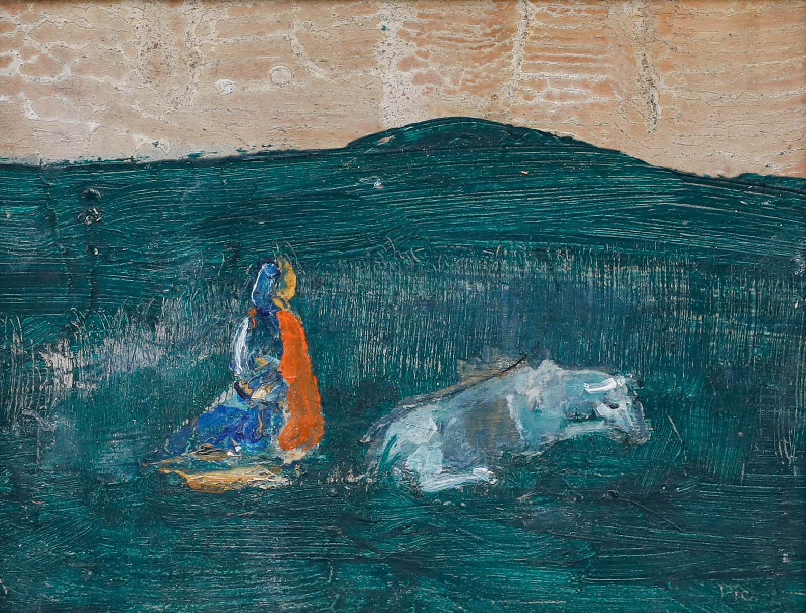 Charles S. Higgins (1893-1980) - Mitte 20. Jahrhundert Öl, Die kranke Kuh – Painting von Unknown