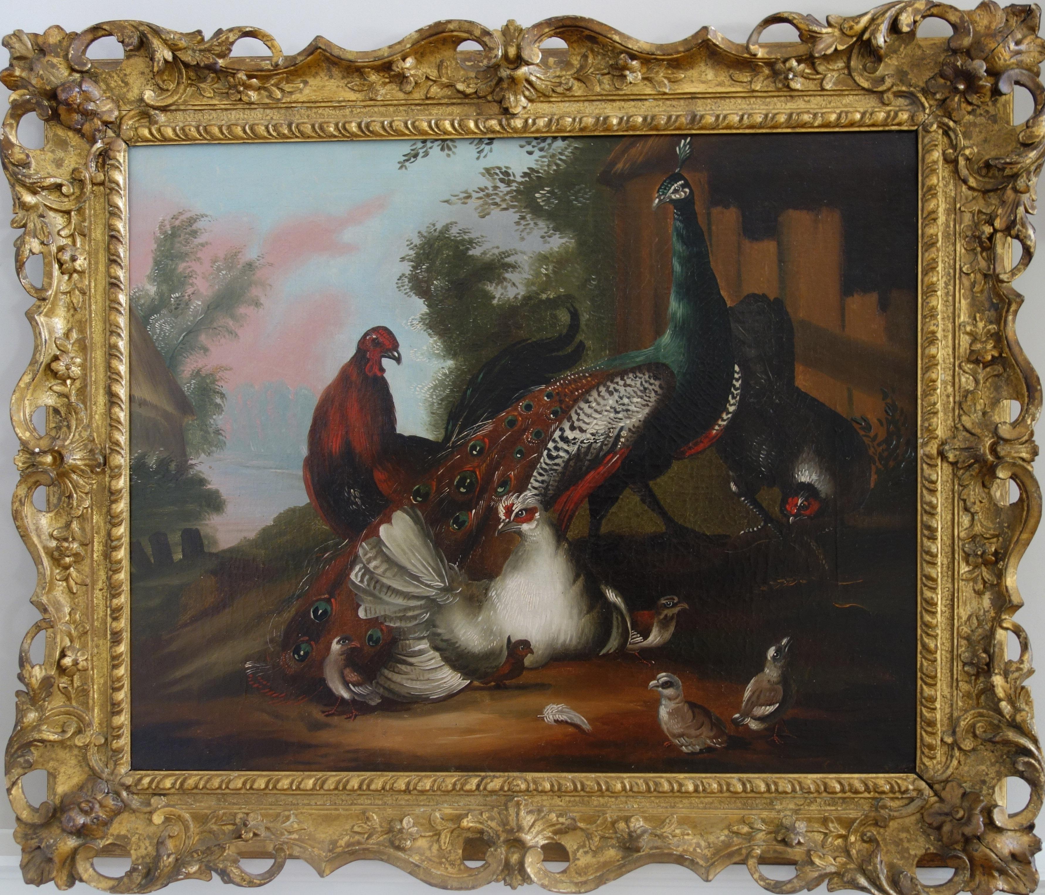 Charles Steuart (active 1762-1790) Peacock and Ornamental Fowl in a Landscape - Painting by Unknown