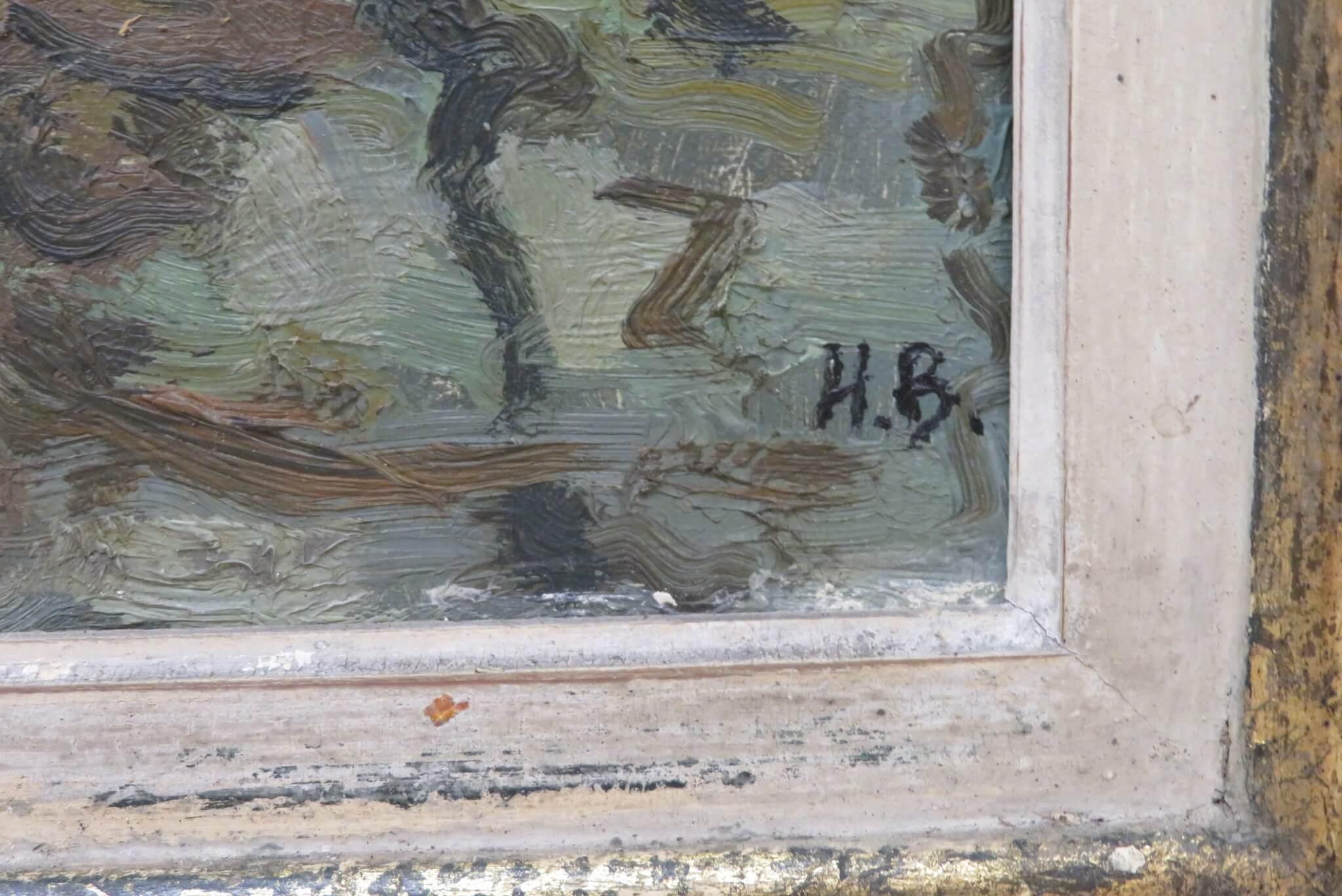 CHARMING French Post Impressionist MARINE oil painting INITIALLED 'H.B.' c.1940 1