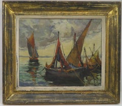 Antique CHARMING French Post Impressionist MARINE oil painting INITIALLED 'H.B.' c.1940