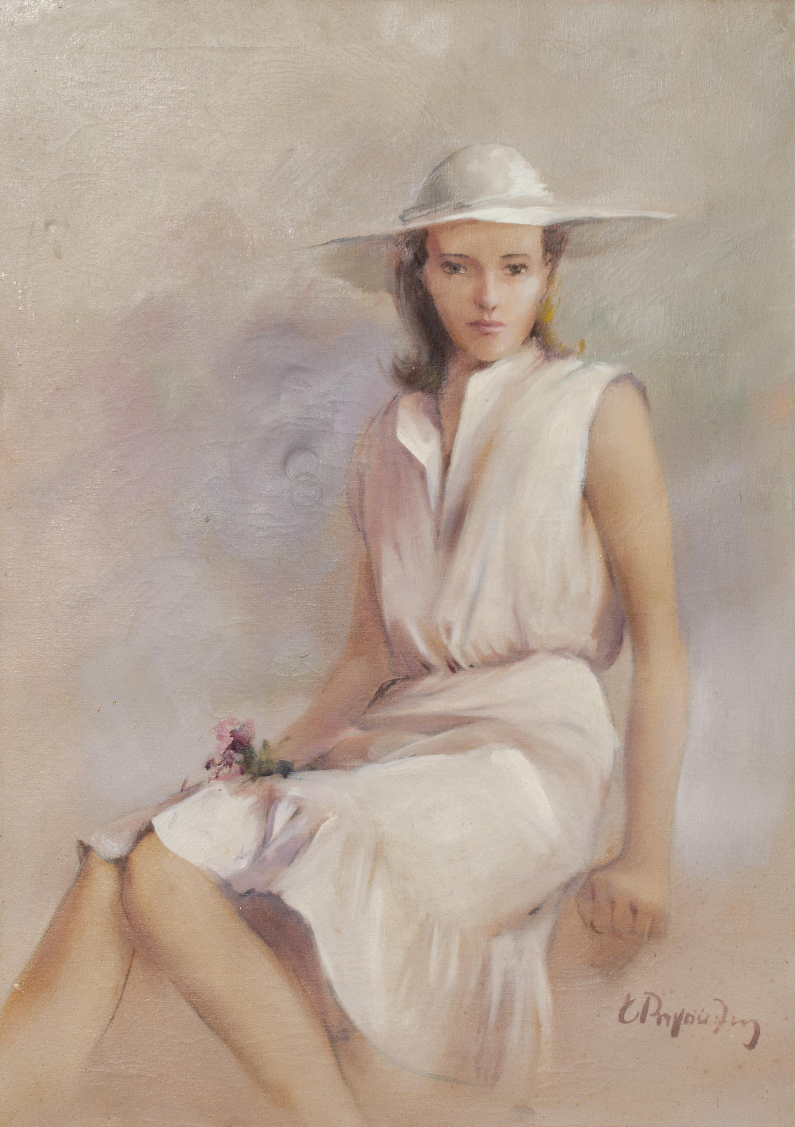 Charmantes impressionistisches Porträt einer jungen Frau – Painting von Unknown