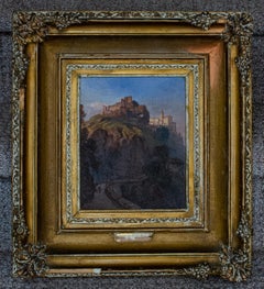 "Chateau" European School, Castle Above Mountainous European Landscape Panting