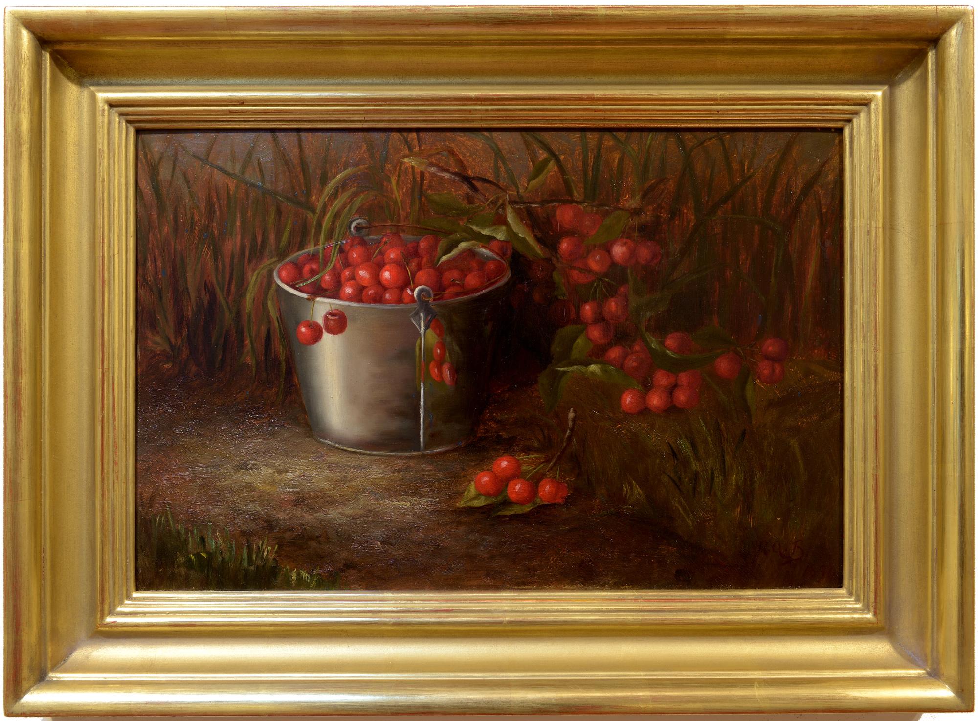 Cherry Picking, Monogrammed MAB and Dated 1890, American School, Still Life - Painting by Unknown
