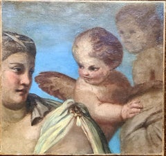 Cherubs and Beauty, Romantic Oil Painting on Canvas, 18th Century