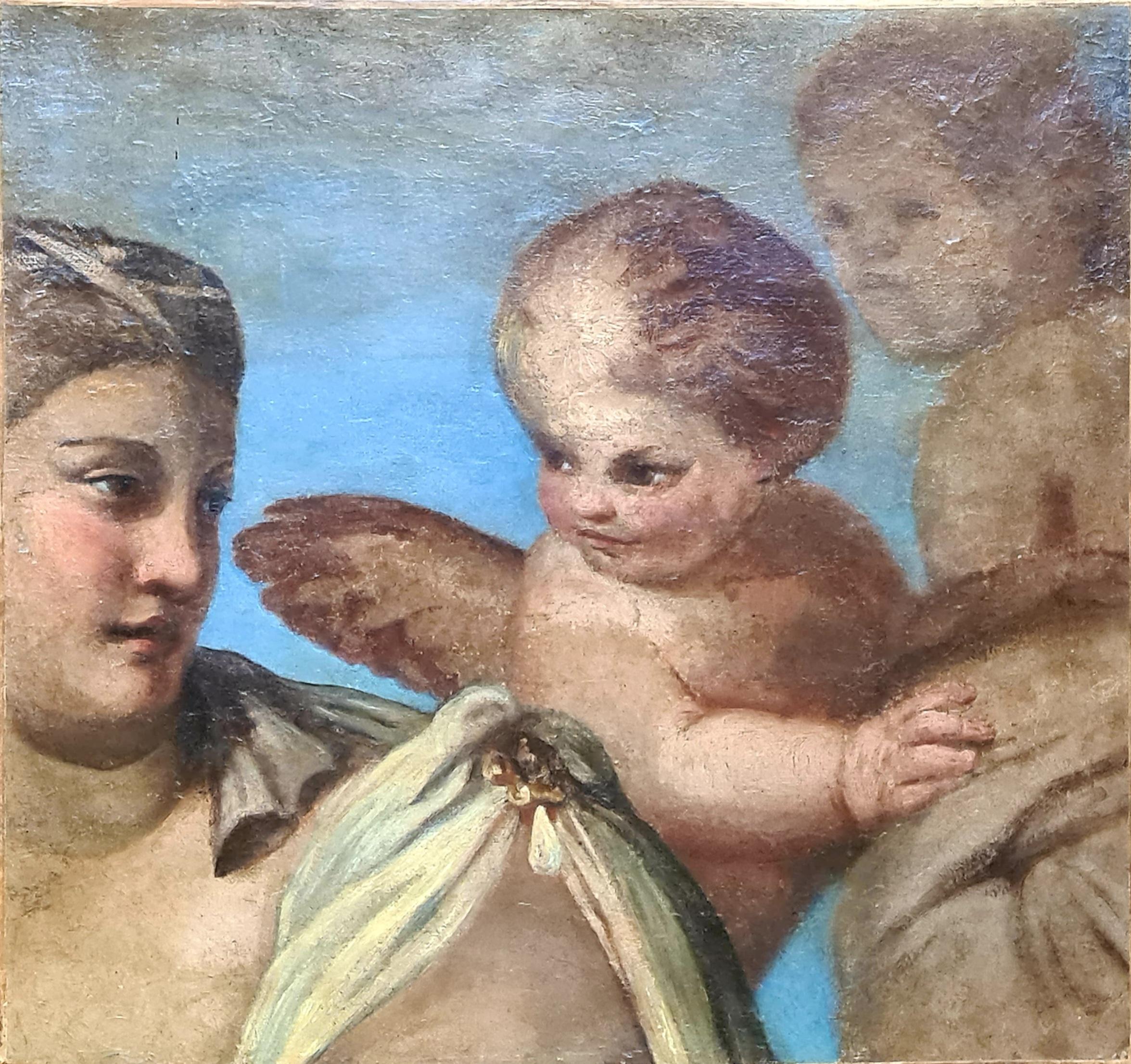 Cherubs and Beauty, Romantic Oil Painting on Canvas, 18th Century