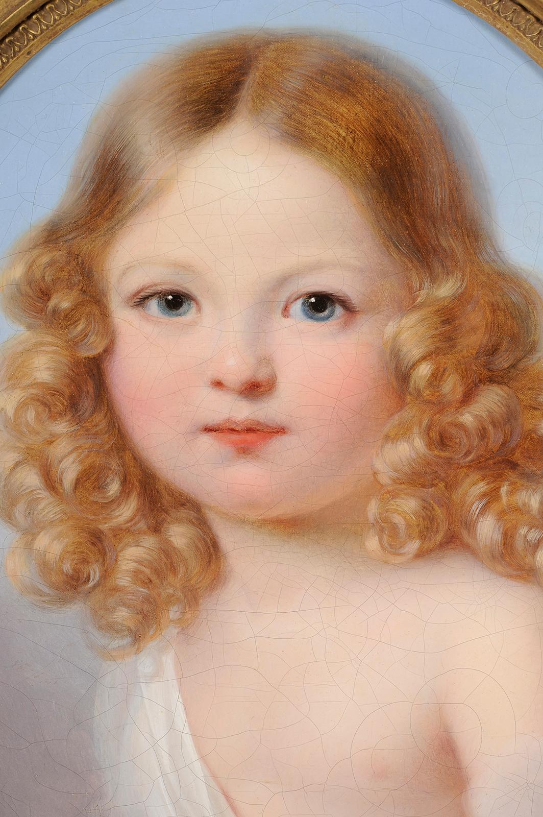 Portrait d'enfant dans des nuages - École française Painting par Unknown