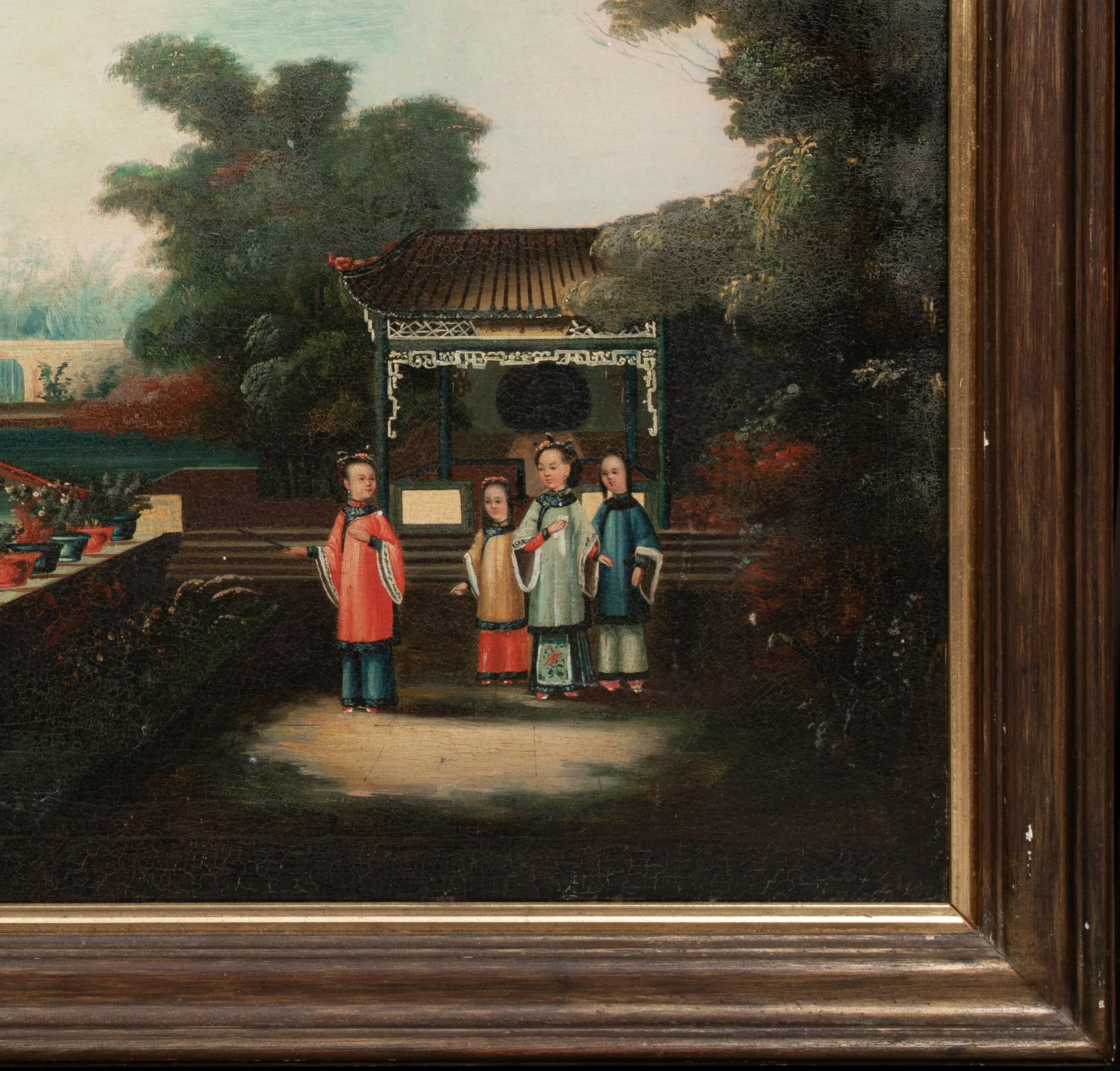 Children In A Garden Landscape, 19th Century  Qing Dynasty Chinese School For Sale 1