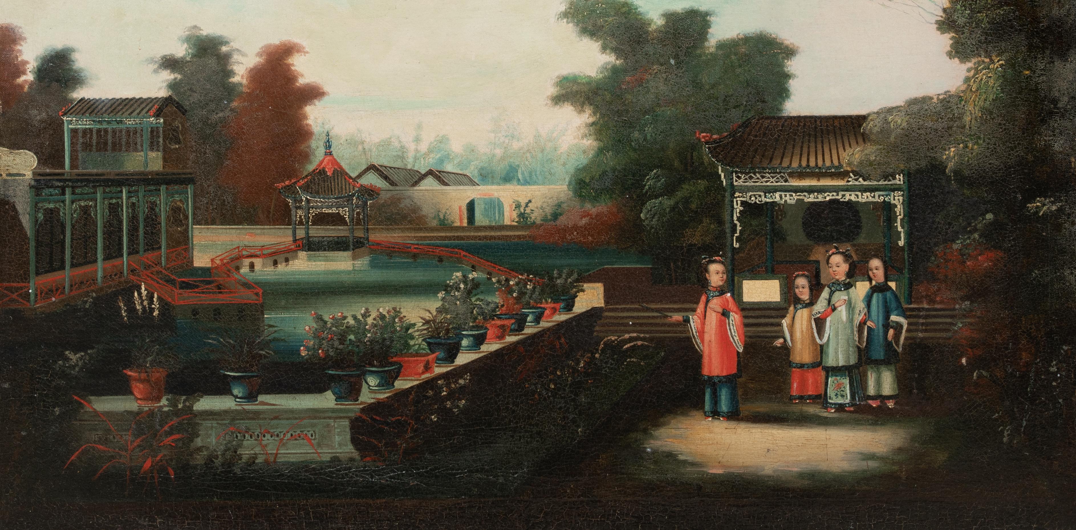 Children In A Garden Landscape, 19th Century  Qing Dynasty Chinese School For Sale 2