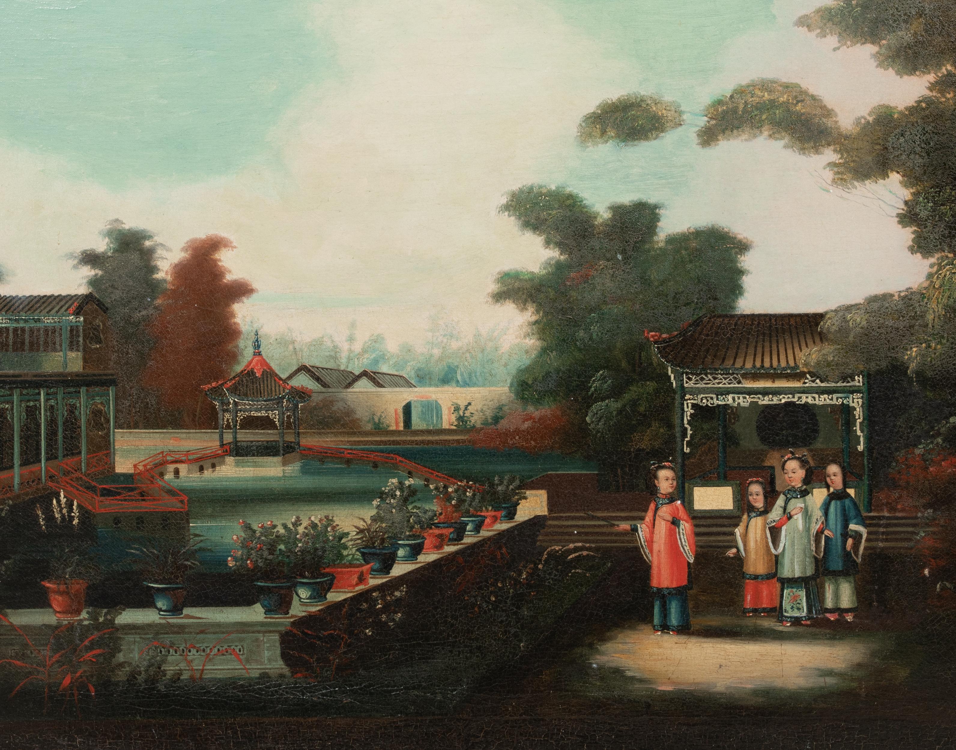 Children In A Garden Landscape, 19th Century  Qing Dynasty Chinese School For Sale 3