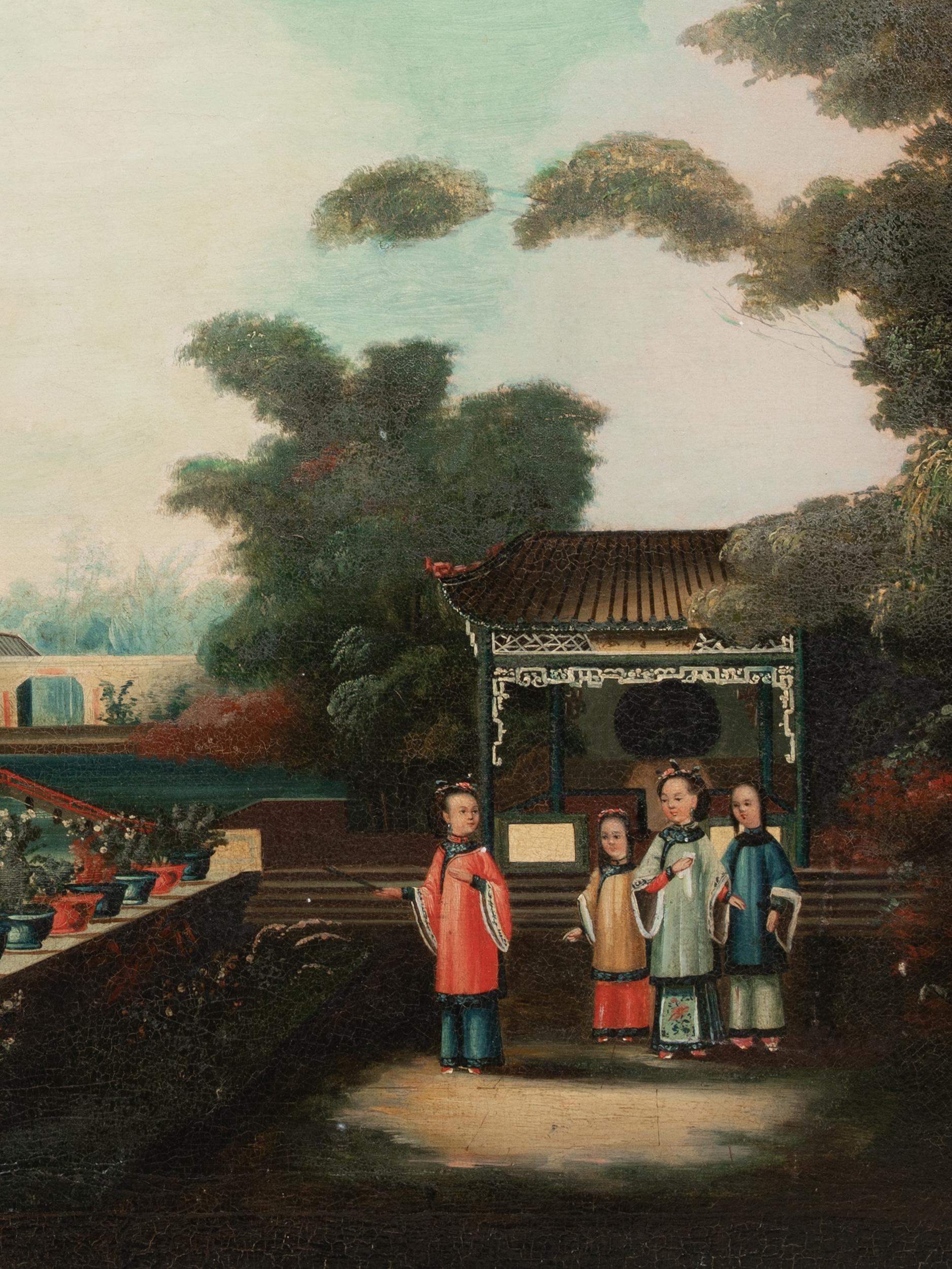 Children In A Garden Landscape, 19th Century  Qing Dynasty Chinese School For Sale 4