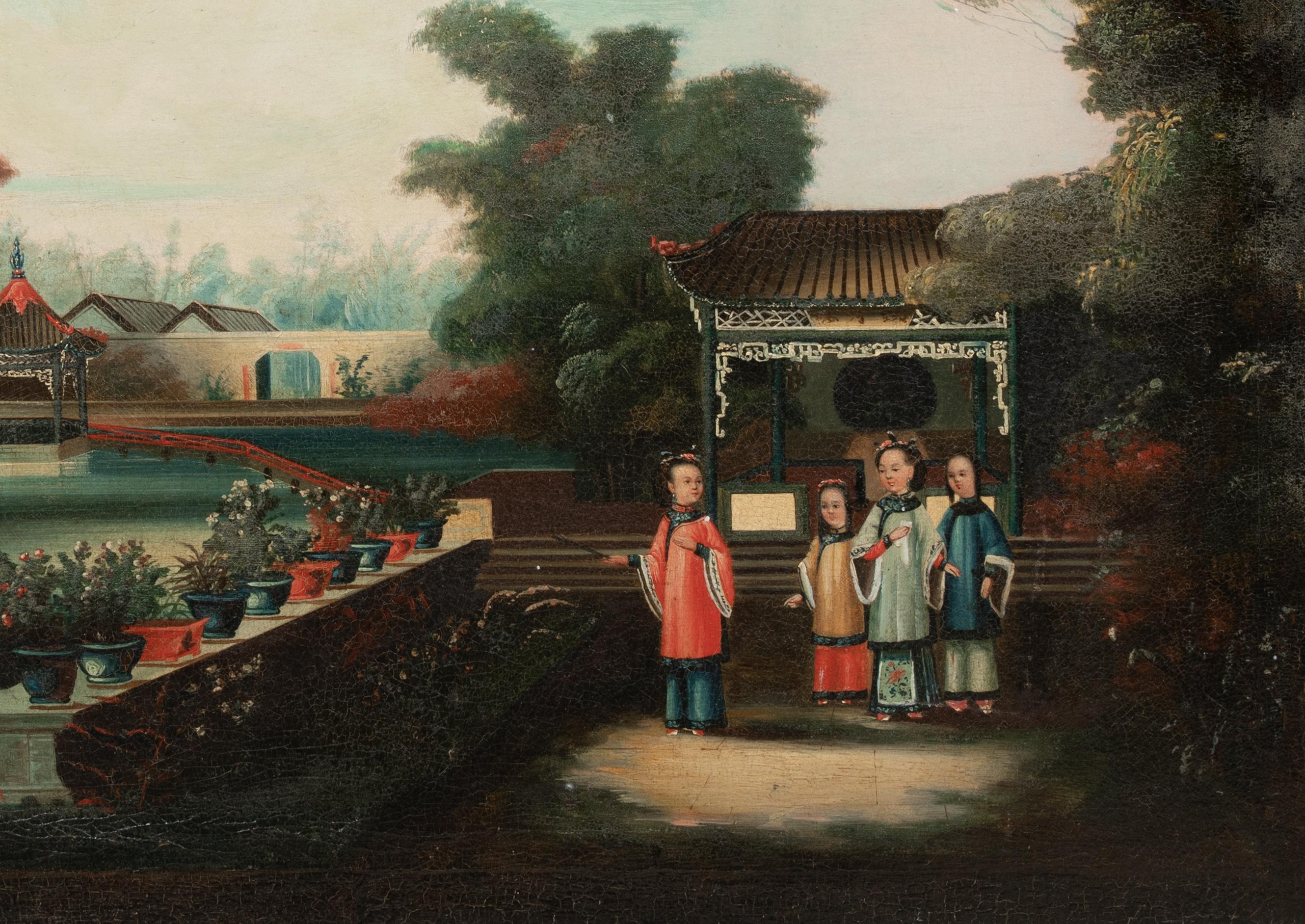 Children In A Garden Landscape, 19th Century  Qing Dynasty Chinese School For Sale 5