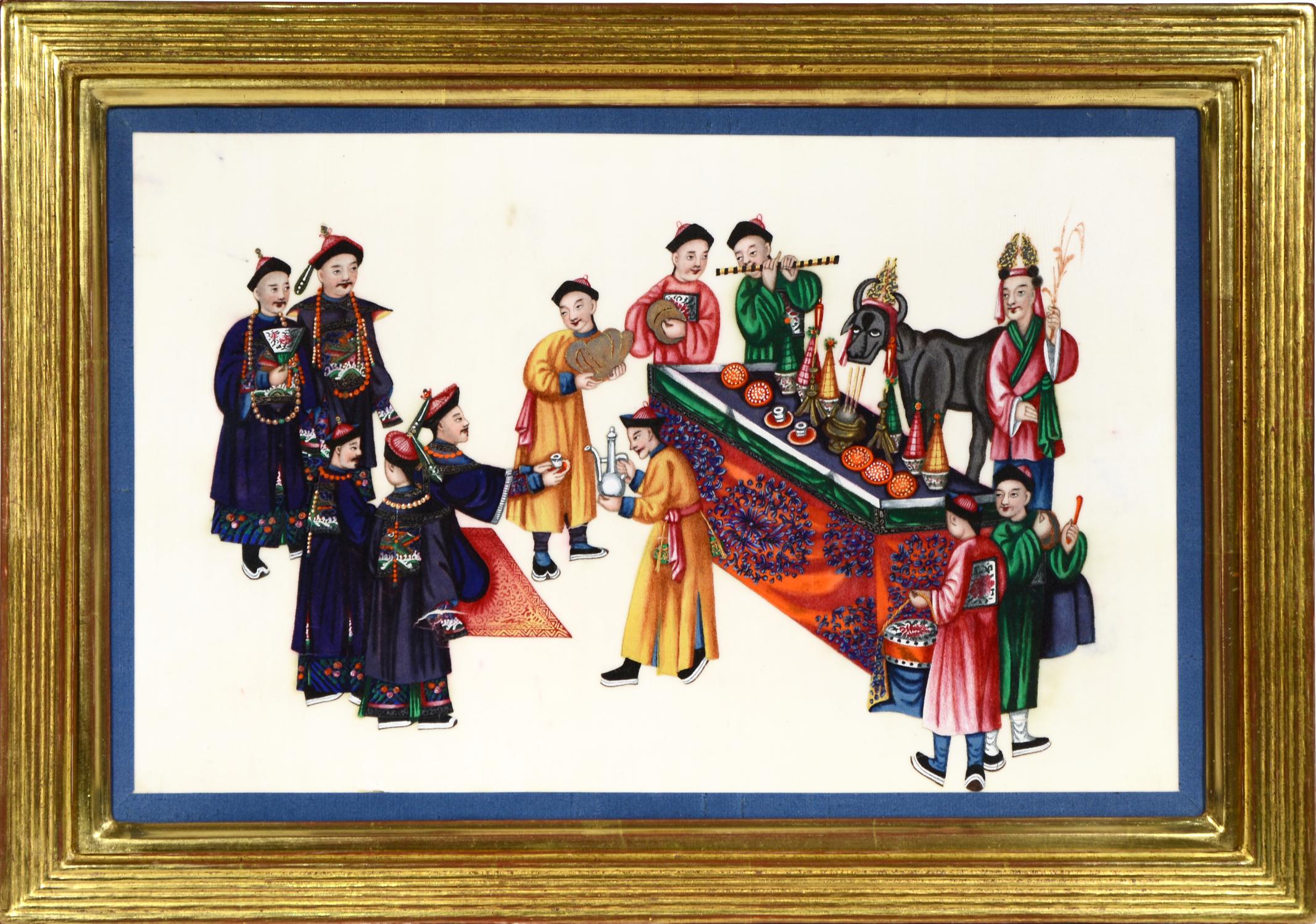 Aquarelle d'exportation chinoise sur papier de riz : ensemble de douze processions - Autres styles artistiques Painting par Unknown