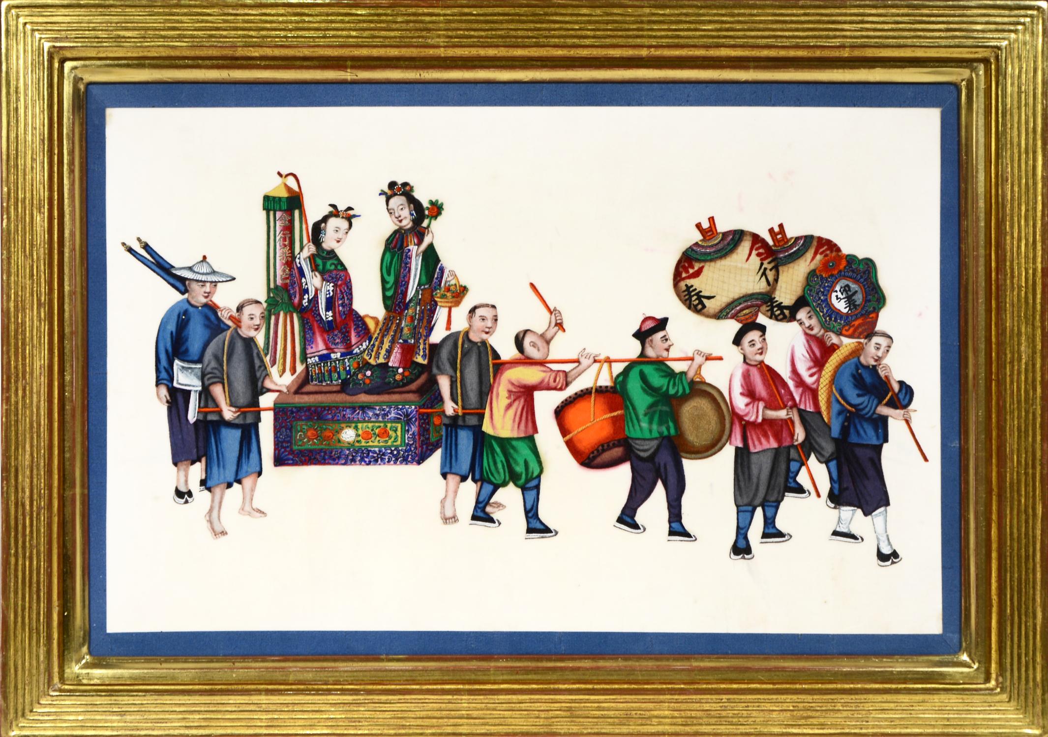 Aquarelle d'exportation chinoise sur papier de riz : ensemble de douze processions en vente 1