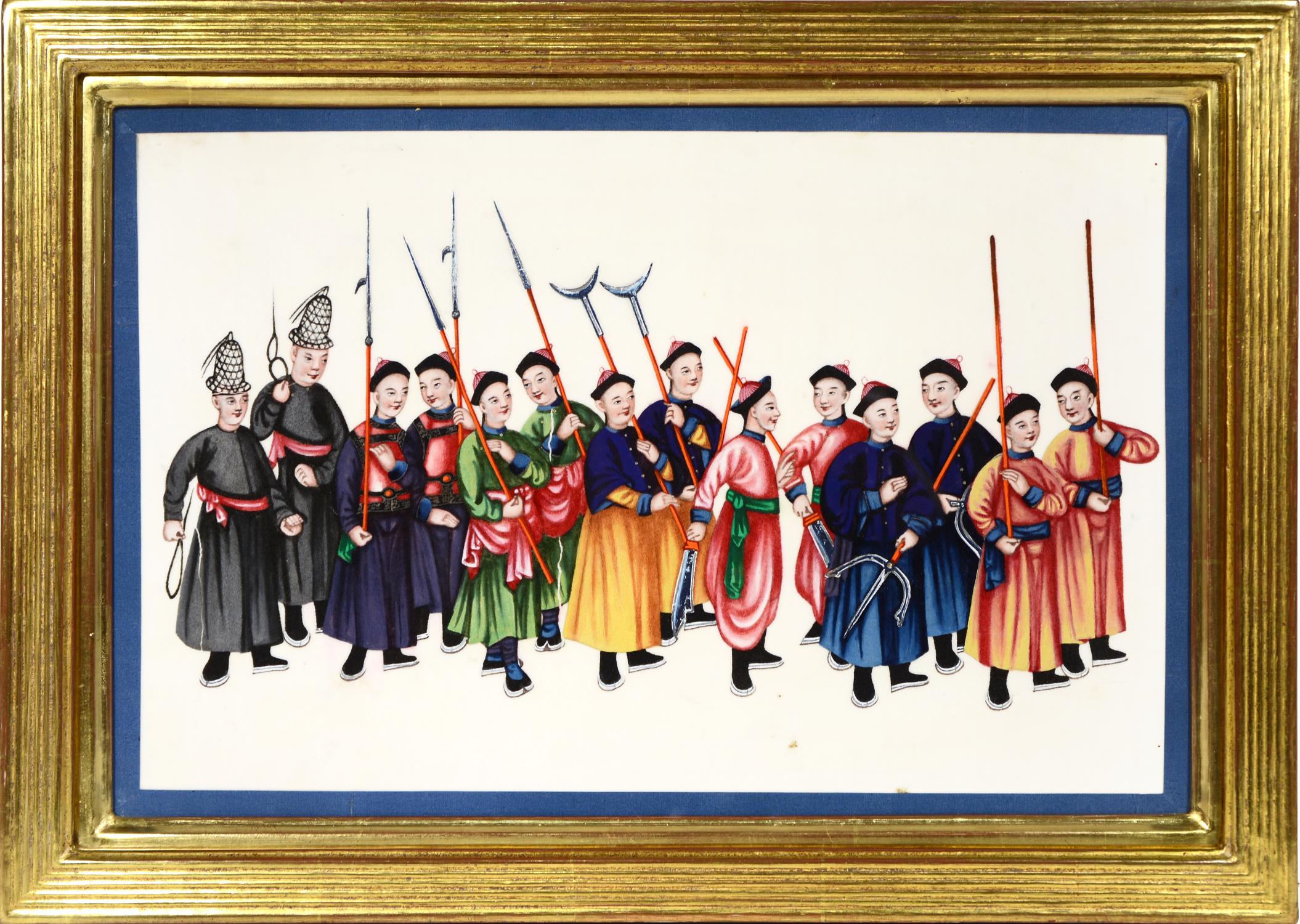 Aquarelle d'exportation chinoise sur papier de riz : ensemble de douze processions en vente 2