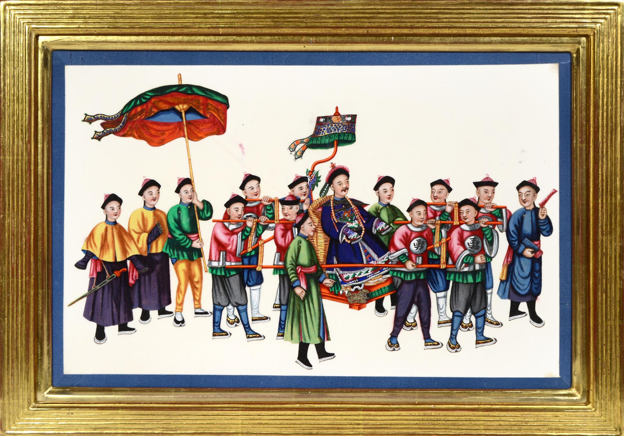 Aquarelle d'exportation chinoise sur papier de riz : ensemble de douze processions en vente 3